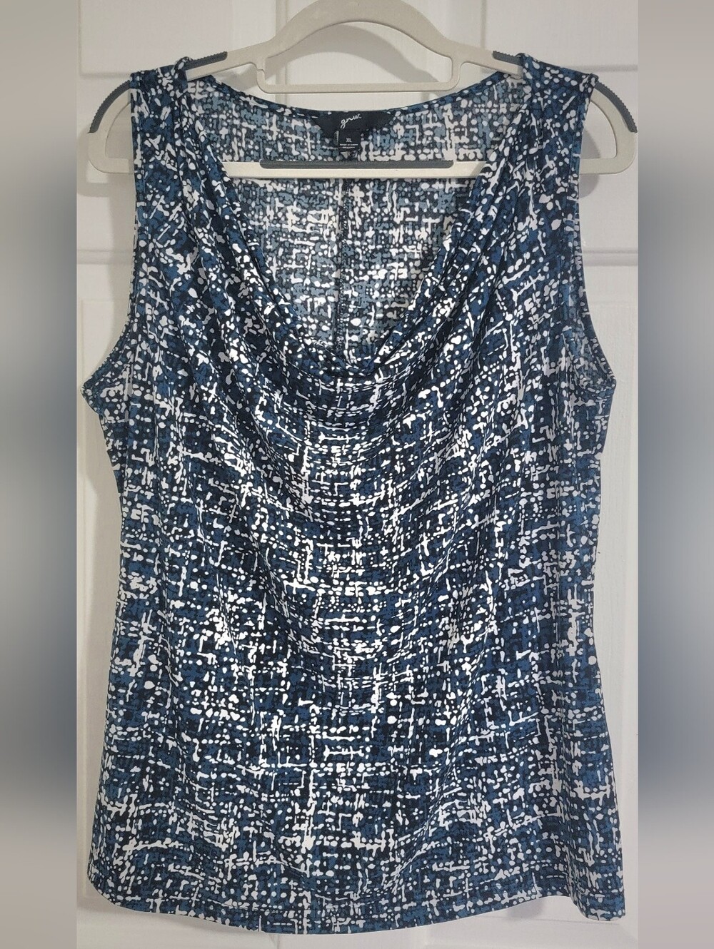 GNW Blue and White Cowl Neck Sleeveless Top